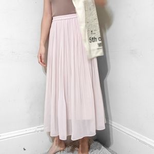 Pink Pleated Chiffon Midi Skirt